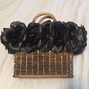 Vintage wicker gingham lined handbag